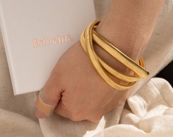 Triple Cobra Bracelet by Babeina, Tubogas Bangle Bracelet, Gold Triple Strand Bracelet, Gift for Her, Statement Bracelet, Christmas Gift