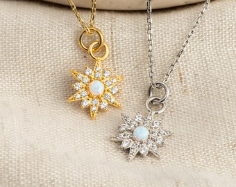 18K Gold Opal Star Necklace, Opal Star Choker, CZ Star necklace, Star Pendant, Opal Charm, Dainty Necklace, Christmas Gift, Handmade Jewelry