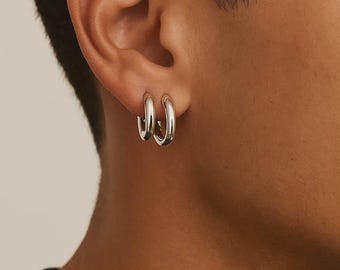 Pendientes de aro para hombre, pendientes Huggie, pendientes Sleeper, joyería para hombre, pendientes para hombre, pendientes de aro para hombre, regalo de Navidad, regalo para el Día del Padre