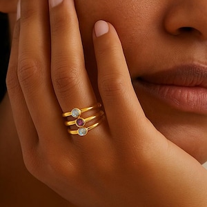 Mini Birthstone Ring by Babeina, Stackable Birthstone Ring, Stacking Rings, Gemstone Rings, Gift for Moms, Christmas Gift Idea