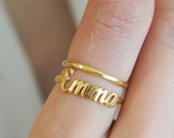 14k Solid Gold Name Ring, Initial Ring, Personalized Ring, Custom Ring, Personalized Gift, Personalized Jewelry, Christmas Gift, Multi Name