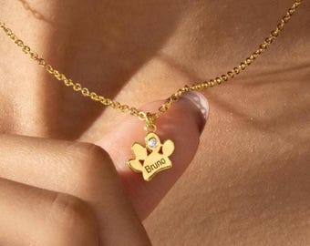 Custom Paw Print Name Necklace, Personalized Pet Necklace with Birthstones, Best Dog Cat Mom Gift, Pet Lovers Gift Idea, Gift for Sibling