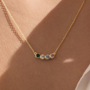 14k Solid Gold Family Birthstone Necklace, Multi Birthstone Jewelry by Babeina, Gift for Mom, Grandma Gift, New Mom Gift, Personalized Gift