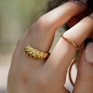18K Gold Twisted Dome Ring, Croissant Ring, Chunky Ring, Braid Rope Ring for Women, WATERPROOF Ring, Thick Ring, Christmas Gift