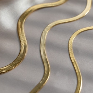 Herringbone Necklace, Snake Necklace, Herringbone Chain, Layered Necklace, Gift for Mom, Waterproof Layering Necklace, Gold Necklace,