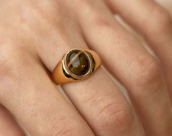 Tiger Eye Ring, Tigers Eye Signet Ring, Tiger Eye Gemstone Ring, Tiger Eye Jewelry, Vintage Gold Ring, Christmas Gift, Unisex Gift, Men Ring