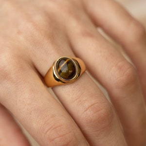 Tiger Eye Ring, Tigers Eye Signet Ring, Tiger Eye Gemstone Ring, Tiger Eye Jewelry, Vintage Gold Ring, Christmas Gift, Unisex Gift, Men Ring