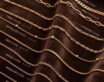 14k Gold Chain Necklace, Silver Chain Necklace, Cable, Paperclip, Twist, Figaro, Curb, Satellite, Box Chain, Chain for Pendant