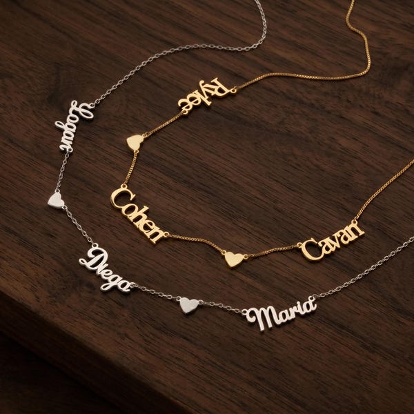 Multiple Name Necklace with Heart Charm, Custom Kids Name Necklace, Meaningful Gift for Mom, Personalized Gift for her, Mothers Day Gift