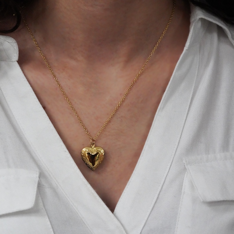 Gold Heart Locket Necklace Big Heart Locket Vintage Locket Etsy