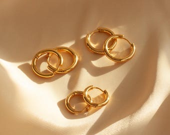 Gold Hoop Earrings, Antitarnish Hoops, STAINLESS STEEL hoops, 10 mm, 12 mm, Tarnish Resistant, Unisex Hoops, Mothers Day Gift, Gift for Mom