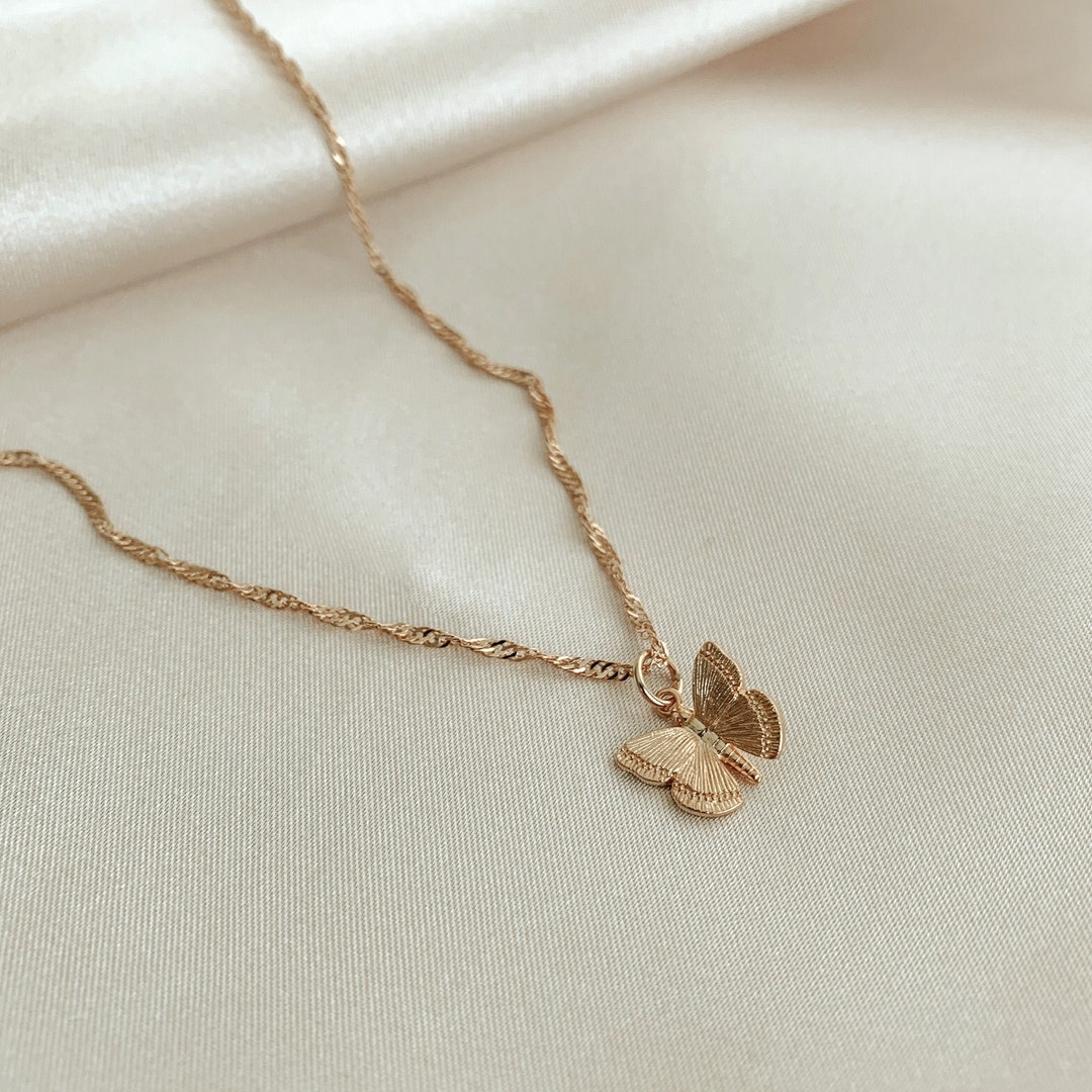 18K Gold Filled Butterfly Necklace, Butterfly Choker, Butterfly ...