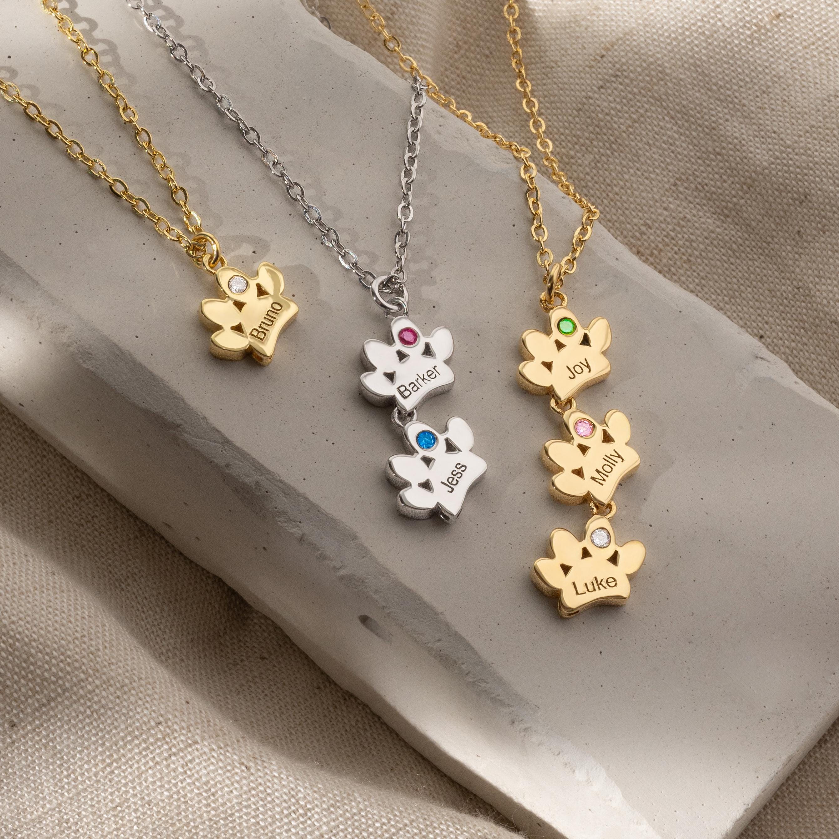 Custom Paw Print Name Necklace, Personalized Pet Necklace With ...