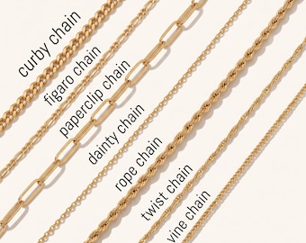 18K Gold Chain Necklace, Cable Chain, Paperclip Chain, Twist Chain, Figaro, Curb Chain, Pearl Bead Chain, Chain for kids, Mothers Day Gift