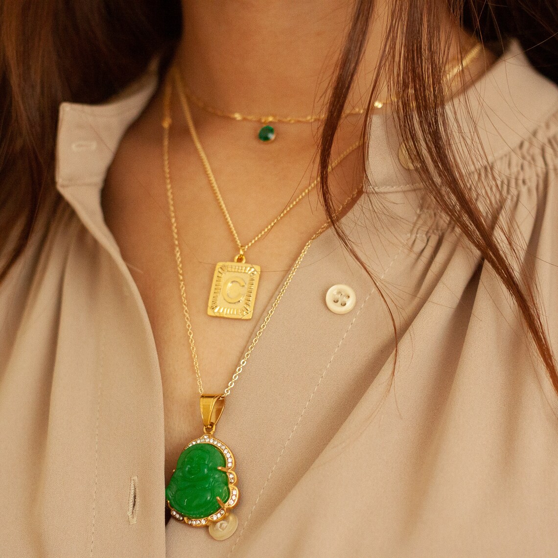 18K GOLD Buddha Necklace Jade Buddha Necklace for Unisex Etsy UK