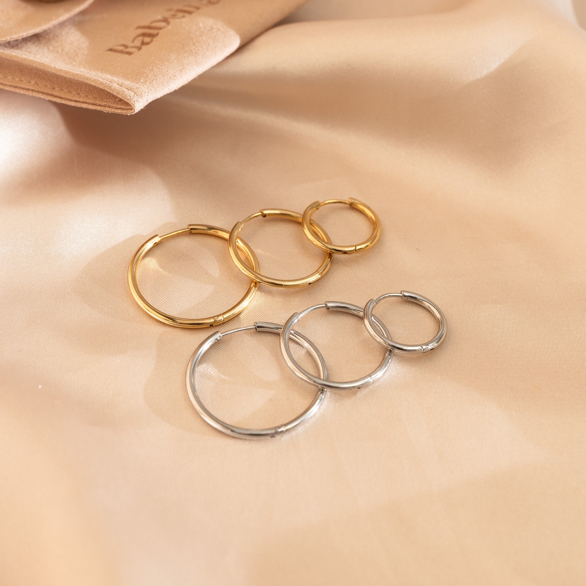 Gold Hoops Earrings by Babeina, 18mm, 25mm and 30mm Hoops, Daily