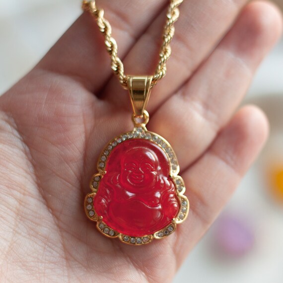 18K GOLD Red Buddha Necklace Jade Buddha Jewelry STAINLESS Etsy