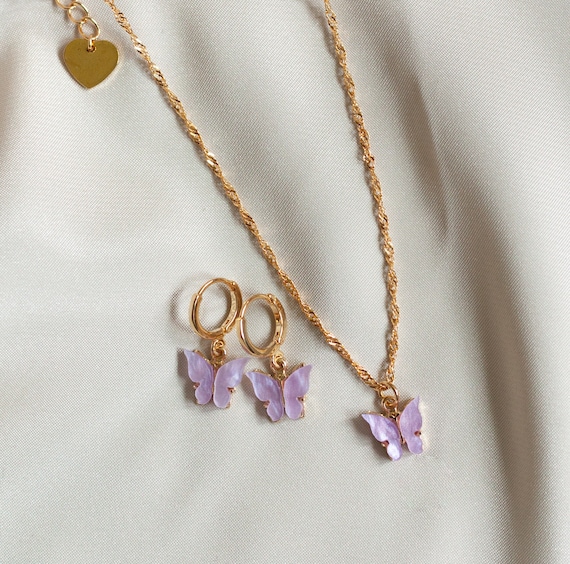 lavender butterfly necklace