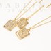 18K Gold Initial Letter Necklace • Medal Gold Initial Letter Pendant Necklace • Square Alphabet Rectangle Medallion Pendant • Christmas Gift 