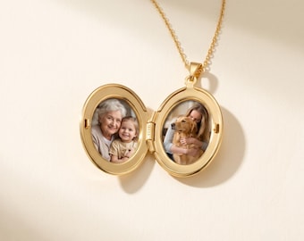 Locket Necklace with Photo, Engravable Oval Necklace, Custom Engraved Locket Jewelry, Picture Locket Necklace, Personalized Christmas Gift