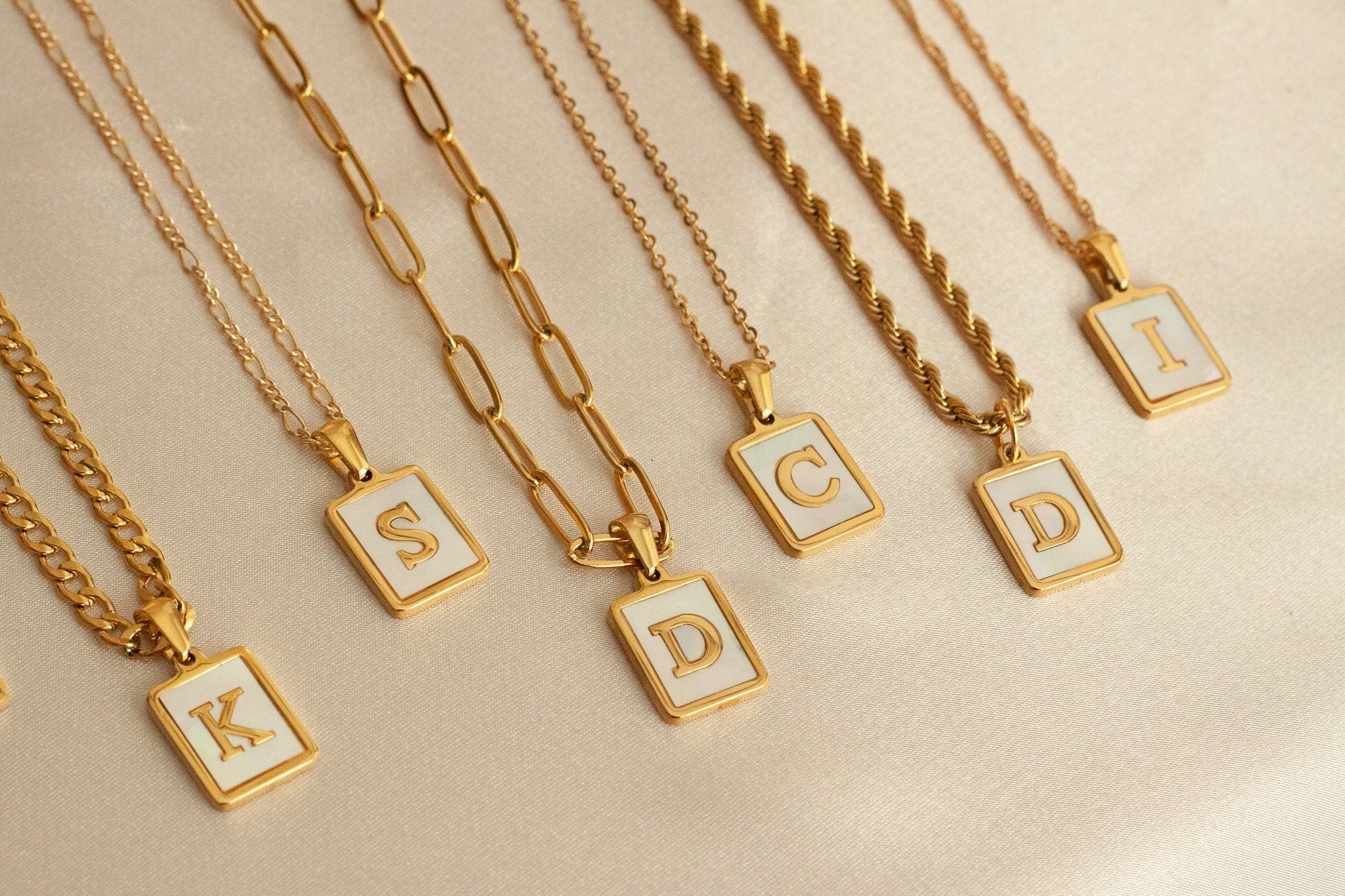 Gold Mother of Pearl Initial Necklace 