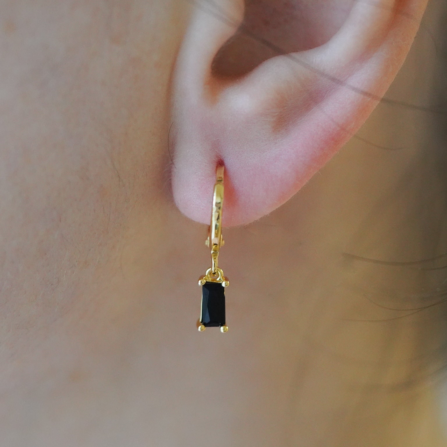 18K Gold Black Dangle Earrings, WATERPROOF Earrings, Mothers Day Gift, Black Charm Earrings by Babeina, Dainty Earrings, Gift for Mom