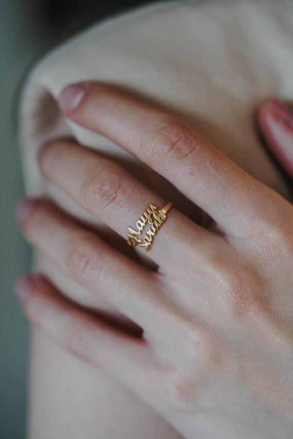 Double name ring etsy deals