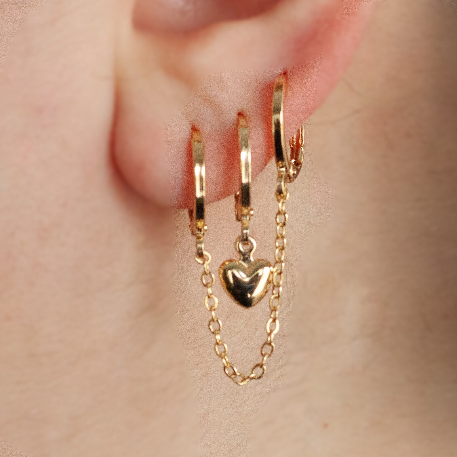 18K Gold FILLED Chain Earrings Double Piercing Earrings Etsy