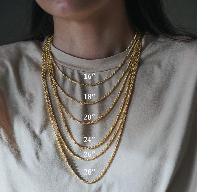 Gold Rope Chain Necklaces with different length on model