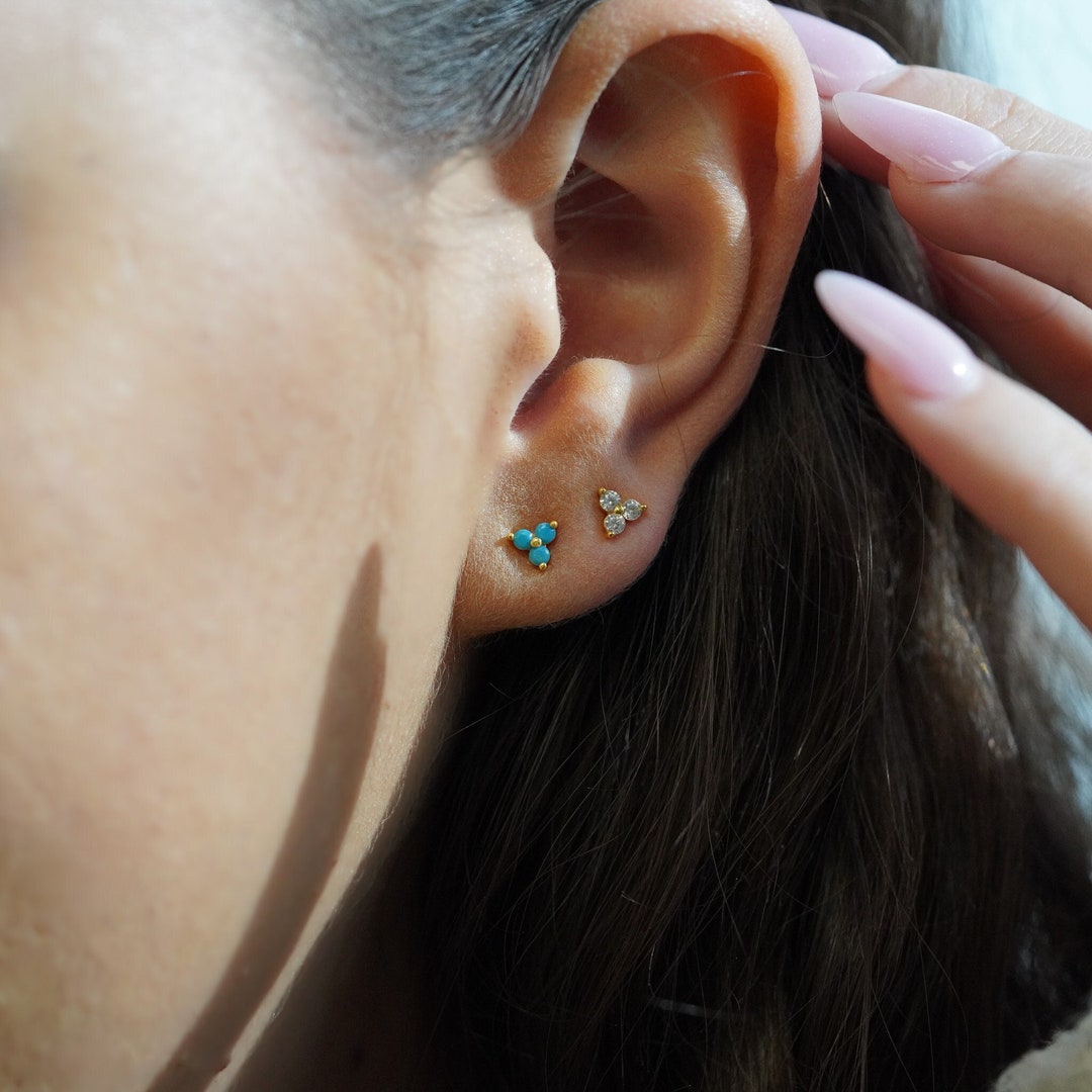 Turquoise Ear Stack Turquoise Trio Stud Earrings by Babeina, Dainty Turquoise Earrings ...