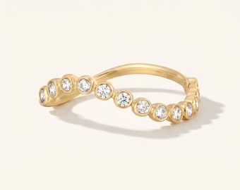 14k Solid Gold Lab-Grown Diamond Open Bezel Stacking Ring, 0.273 ctw Round Stone, Anniversary Bridal Band, Wedding Ring