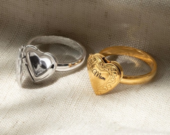 Heart Locket Ring in Gold, size 5, 6, 7, 8 - Honeycat