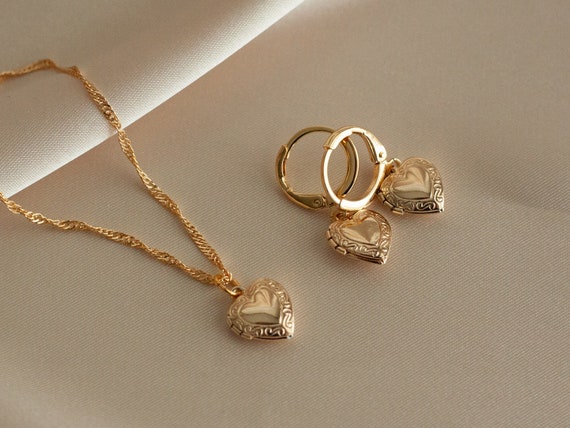 Heart Locket and Key Hoop Earrings {14k gold and sterling} — MEG