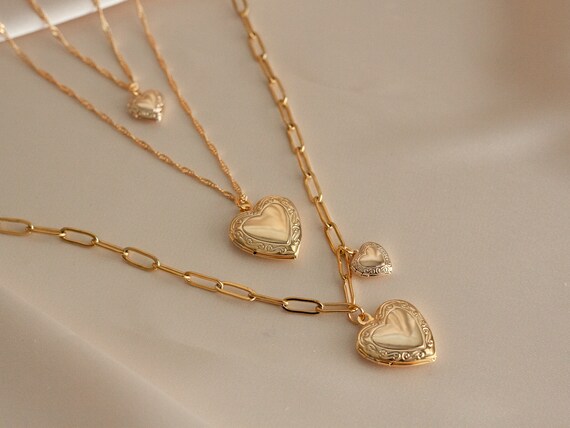Gold Heart Locket Necklace Big Heart 