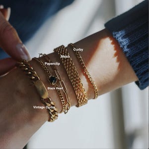 Gold Mesh Bracelet Cuban Bracelet Set, Chunky Bracelet Layer Set, Chain Bracelet by Babeina, Waterproof Stacking Bracelets, Christmas Gift image 2