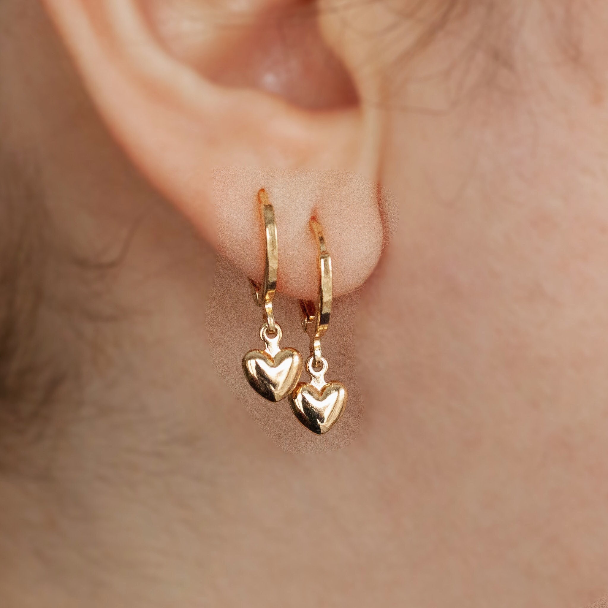 18K Gold FILLED Heart Earrings, Dangle Heart Earrings, Dainty