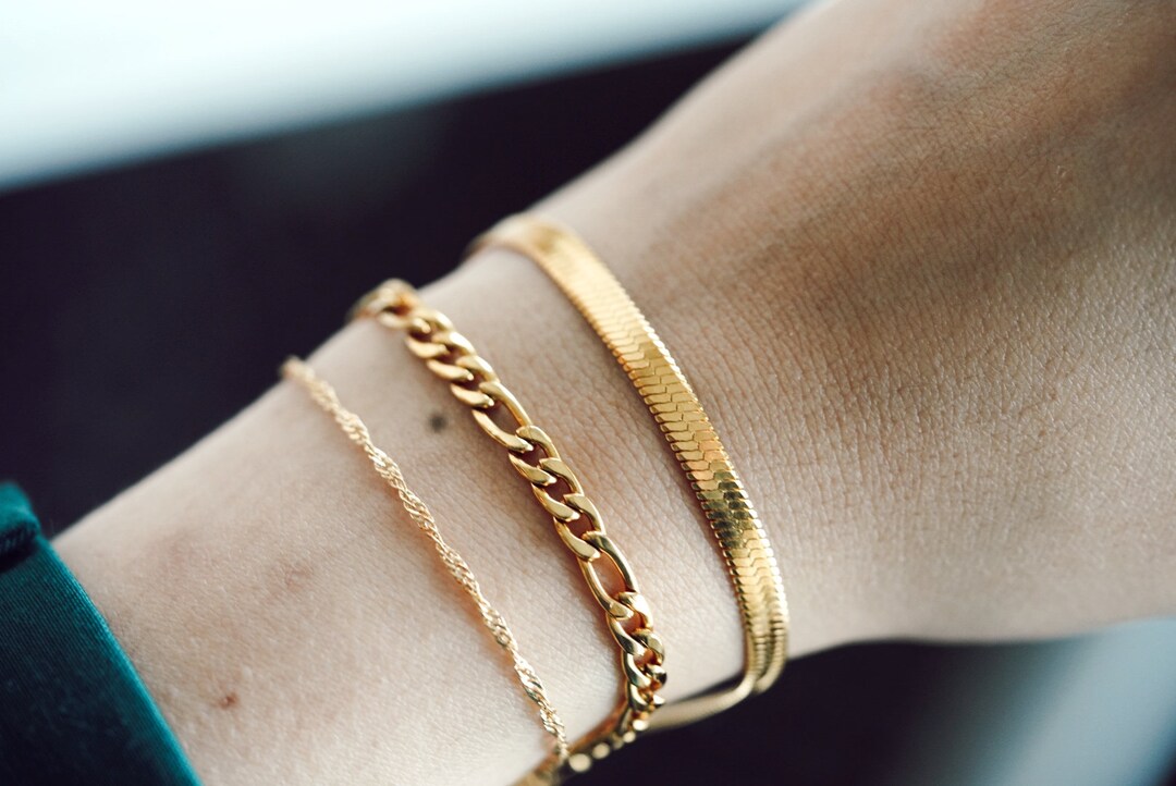 Herringbone Chain Bracelet, Twist Chain Bracelet, Figaro Chain Bracelet