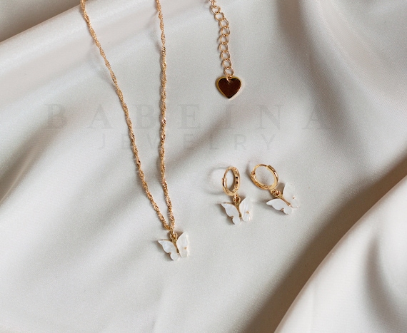 Gold Filled White Butterfly Necklace 