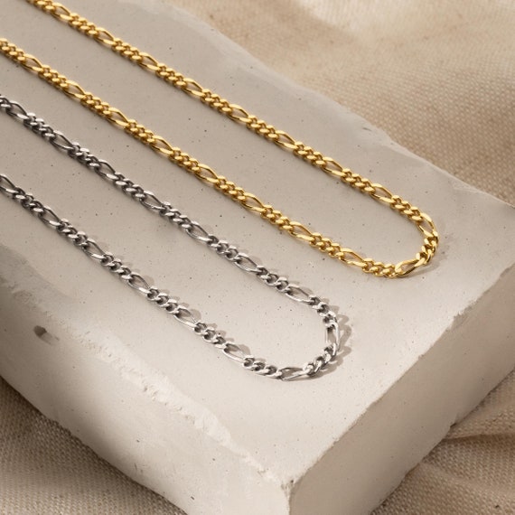 14k Gold Figaro Chain Necklace, Sterling Silver Figaro Chain Necklace, WATERPROOF Everyday Necklace, Men Women Necklace, Christmas Gift