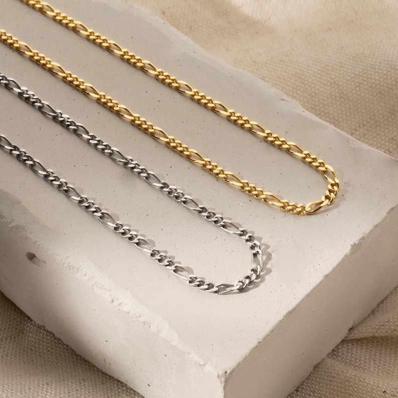 Figaro Chain NEcklace with silver and 14k Gold