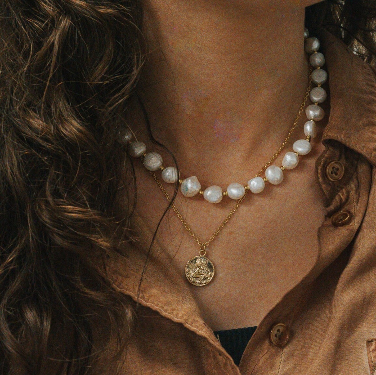 Gold Angel Coin Necklace Angel Medallion Necklace Gold Etsy