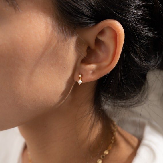 Pearl & Diamond Stud Earrings by Babeina Dainty Elegant 