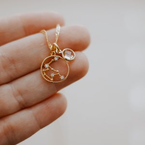 Gold Zodiac Necklace, Constellation Necklace, GOLD FILLED Chain, Birthstone Zodiac Necklace, Birth Sign, gift for mom, Christmas Gift Idea image 1
