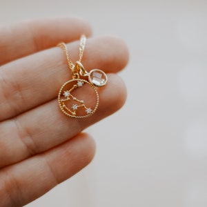 Collier zodiaque en or, collier constellation, chaîne GOLD FILLED, collier zodiaque avec pierre de naissance, signe de naissance, cadeau pour maman, idée cadeau Noël