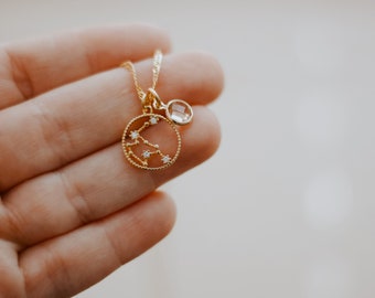 Gold Zodiac Necklace, Constellation Necklace, GOLD FILLED Chain, Birthstone Zodiac Necklace, Birth Sign, gift for mom, Christmas Gift Idea