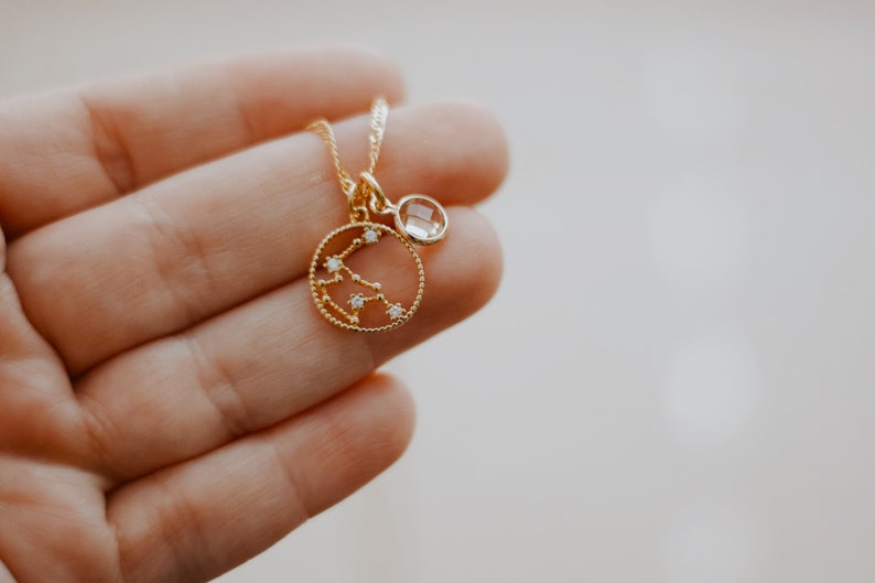 Gold Zodiac Necklace, Constellation Necklace, GOLD FILLED Chain, Birthstone Zodiac Necklace, Birth Sign, gift for mom, Christmas Gift Idea image 1