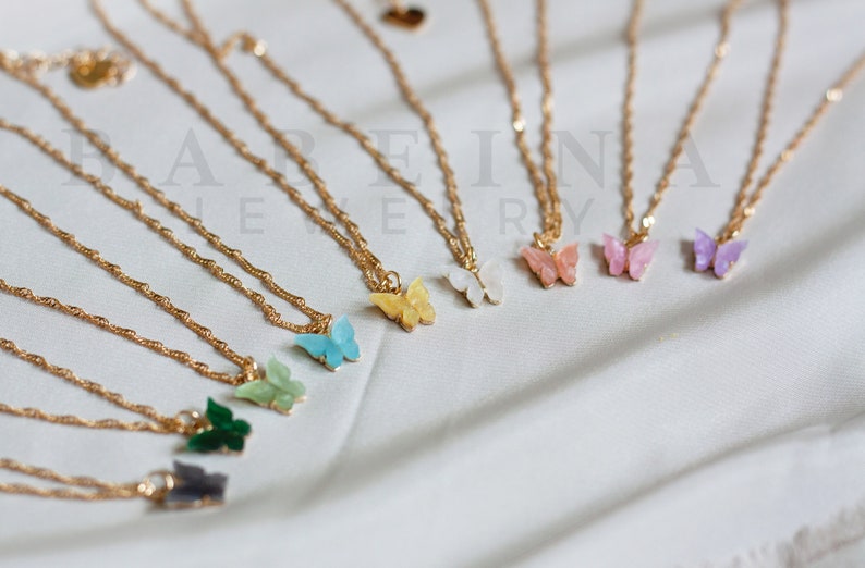 Gold Butterfly Necklace, Lilac, Violet, Lavander, Yellow, White, Peach, Orange, Salmon, Mint, Blue, Butterfly Choker, Christmas Gift 