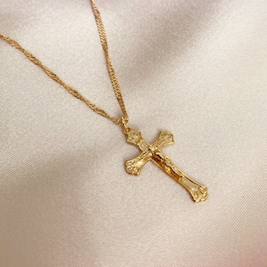 Gold Cross Necklace, Dainty Cross, Christian, First Communion Gift, , Cross Huggies Earrings, gift for her, Unisex Cross, Mothers Day Gift