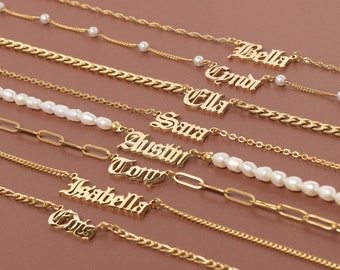 Joyería personalizada de oro de 14 quilates, collar con nombre, joyería hecha a mano, regalo personalizado, collar con inicial, collar personalizado, regalo de Navidad para mamá
