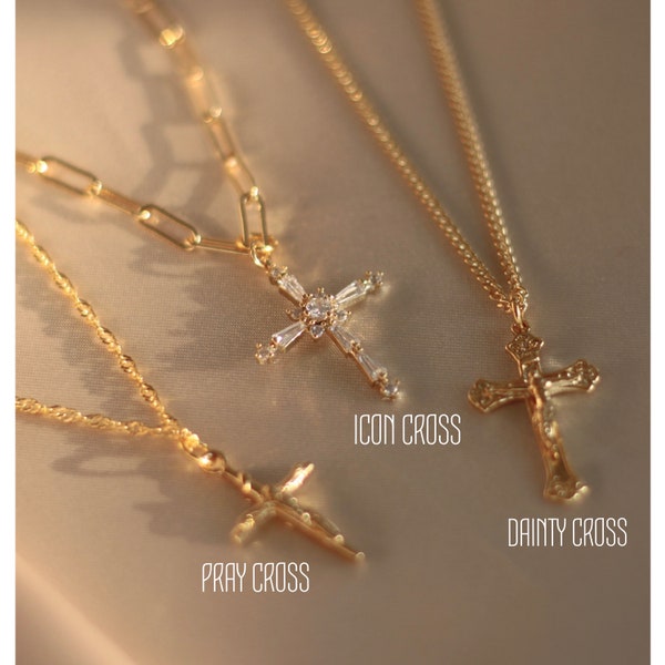 18K Gold Cross Necklace, Dainty Cross Necklace, Crystal Cross Necklace, Icon, Unisex, Personalized Gift for mom, Christmas Gift